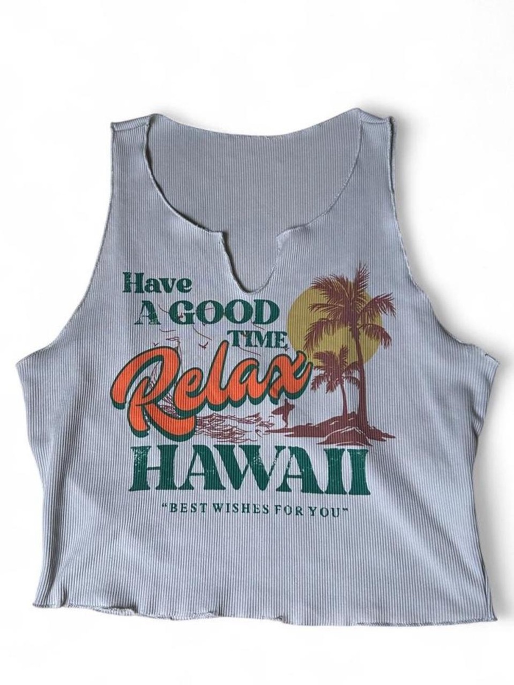 Relax Hawaii Graphic Tank Top - Light Blue
